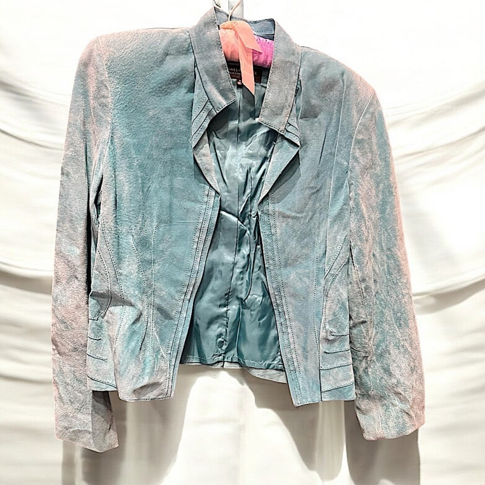 Jones NY 100% real leather suede jacket baby blue MEDIUM
